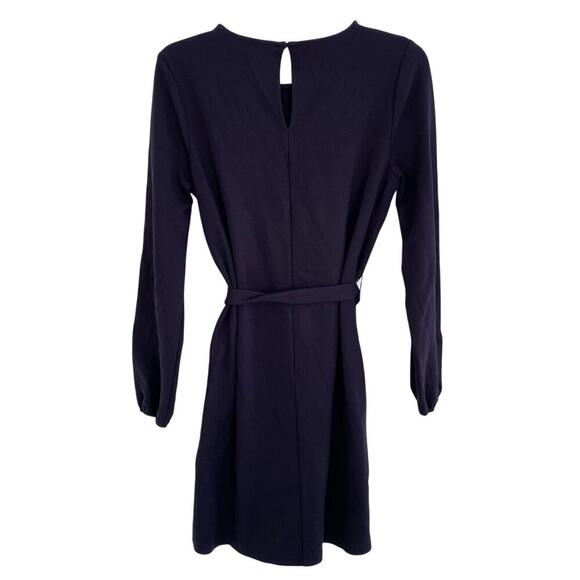 BODEN Classic Ponte Navy Blue Jersey Mini Shift Dress Long Sleeve Tie Waist NWT - Picture 4 of 6